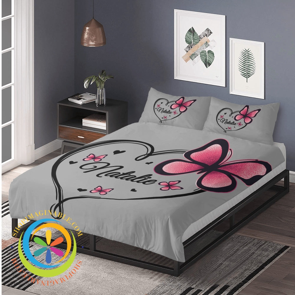 Personalized Butterfly Heart Bedding Set 3 Pc Bedding
