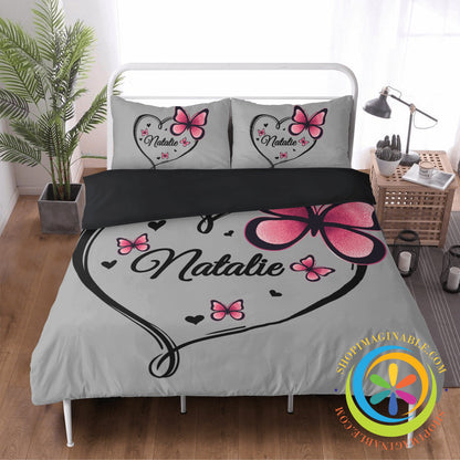 Personalized Butterfly Heart Bedding Set Black / Us Twin 3 Pc Bedding
