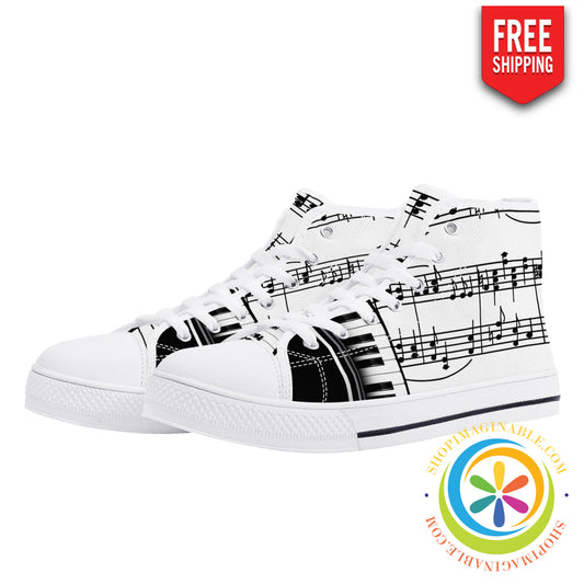 Piano Passion Ladies High Top Canvas Shoes Us12 (Eu44)