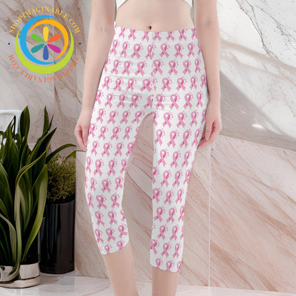 Pink Cancer Awareness Capris Leggings Yoga Pants