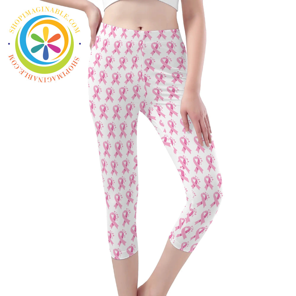 Pink Cancer Awareness Capris Leggings Yoga Pants