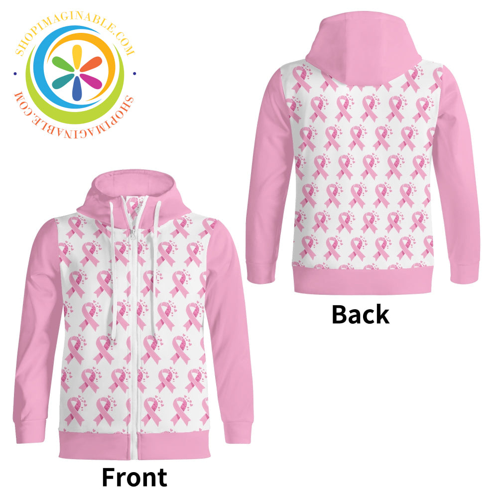 Pink Cancer Awareness Full Zip Turtleneck Hoodie Streetwear