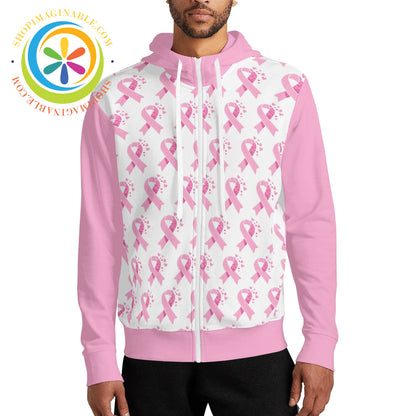 Pink Cancer Awareness Full Zip Turtleneck Hoodie Streetwear