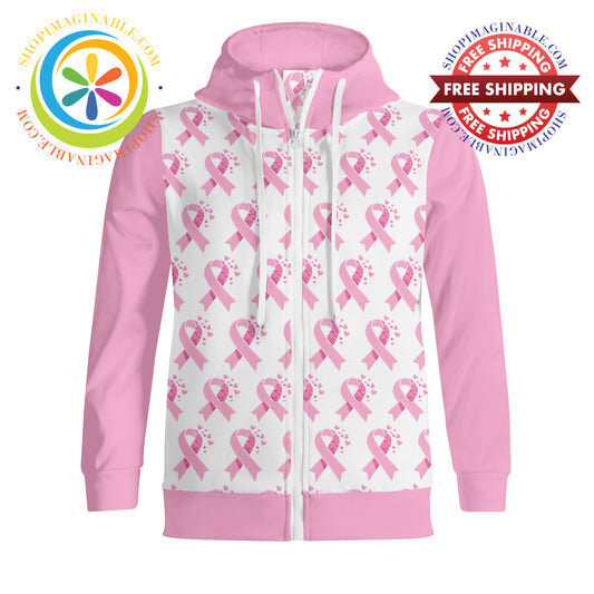 Pink Cancer Awareness Full Zip Turtleneck Hoodie Streetwear S