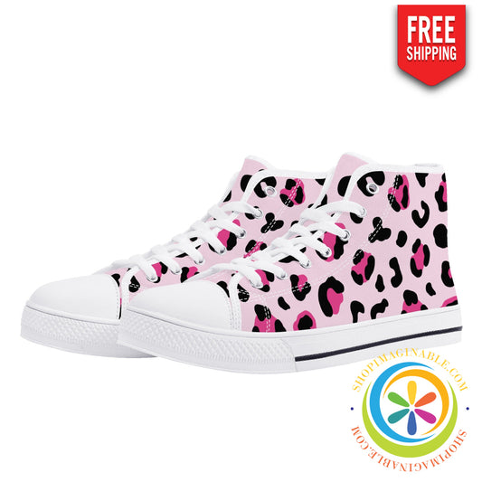 Pink Cheetah Ladies High Top Canvas Shoes Us12 (Eu44)