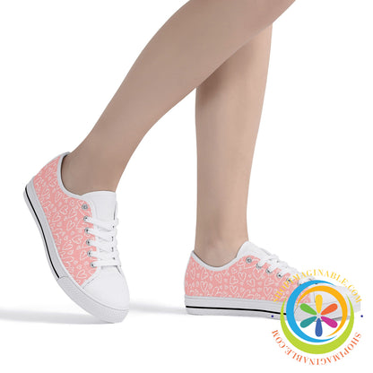 Pink Hearts Ladies Low Top Canvas Shoes