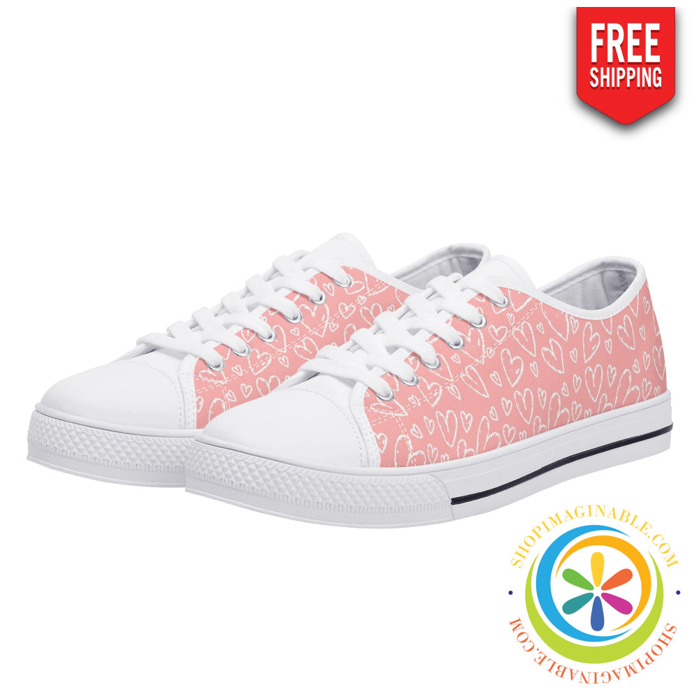 Pink Hearts Ladies Low Top Canvas Shoes