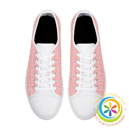 Pink Hearts Ladies Low Top Canvas Shoes