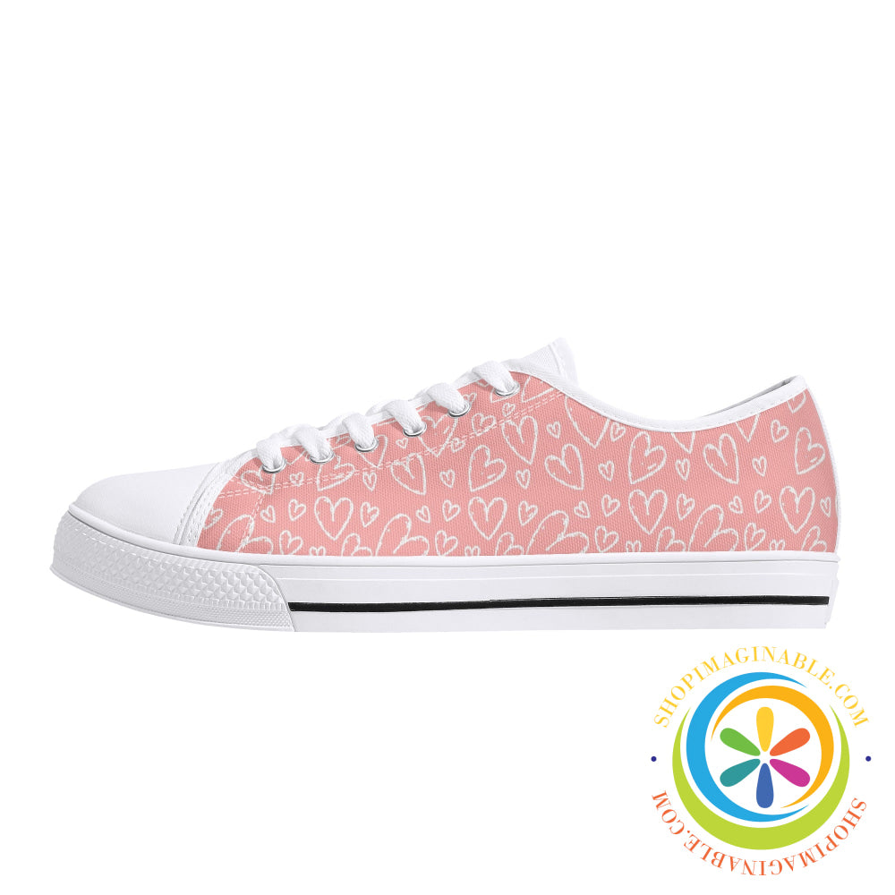 Pink Hearts Ladies Low Top Canvas Shoes