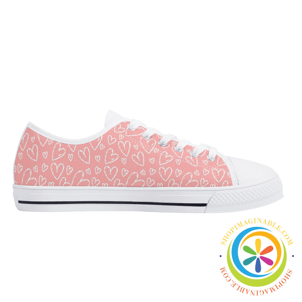 Pink Hearts Ladies Low Top Canvas Shoes