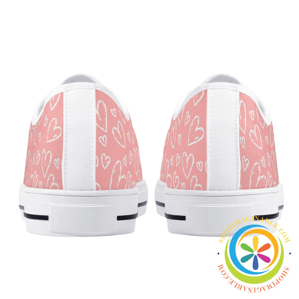 Pink Hearts Ladies Low Top Canvas Shoes