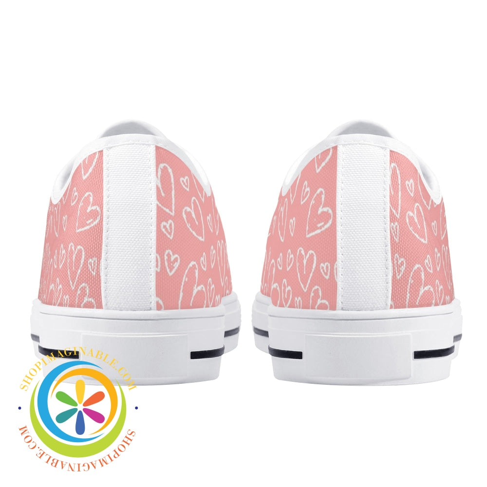 Pink Hearts Ladies Low Top Canvas Shoes