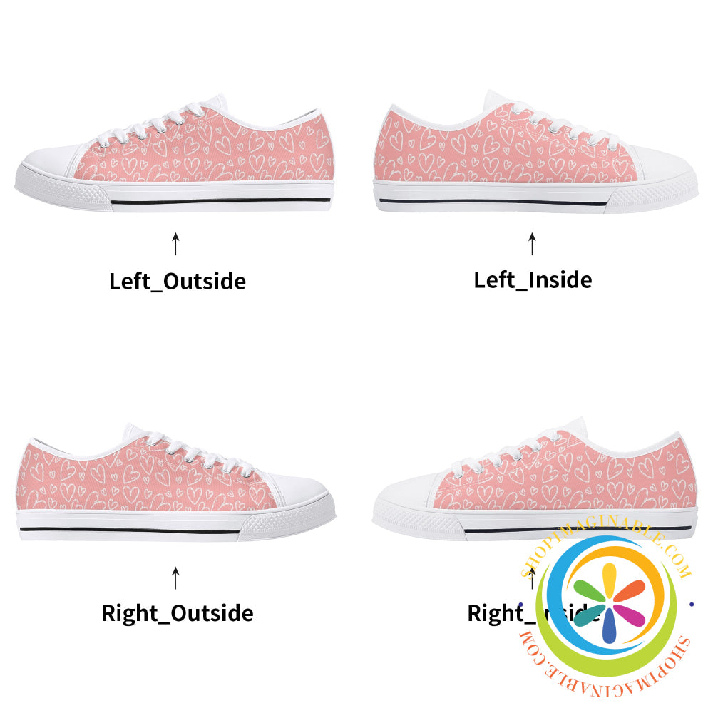 Pink Hearts Ladies Low Top Canvas Shoes