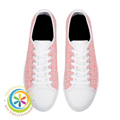 Pink Hearts Ladies Low Top Canvas Shoes