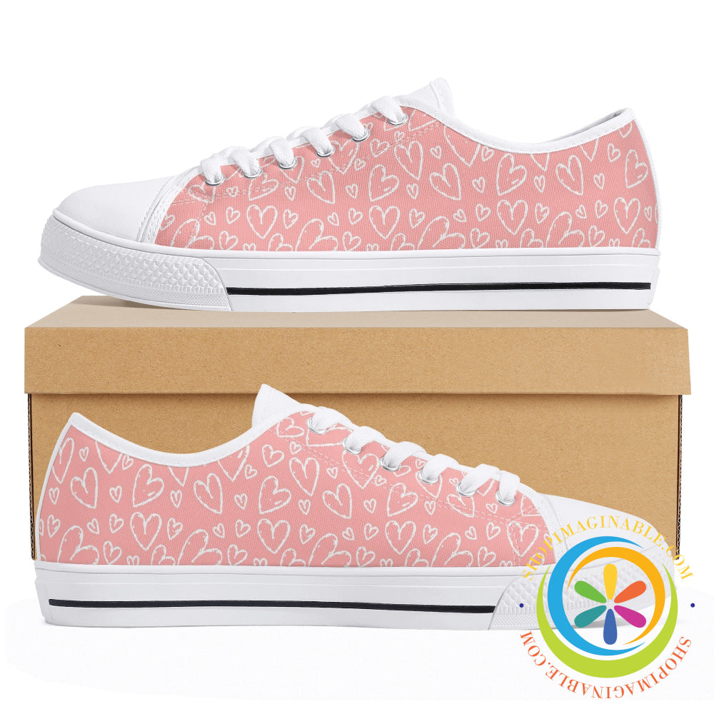 Pink Hearts Ladies Low Top Canvas Shoes Us12 (Eu44)