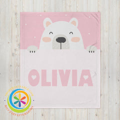 Pink Personalized Bear Hug Throw Blanket-ShopImaginable.com