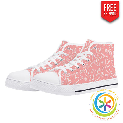 Pretty In Pink Ladies High Top Canvas Shoes Us12 (Eu44)