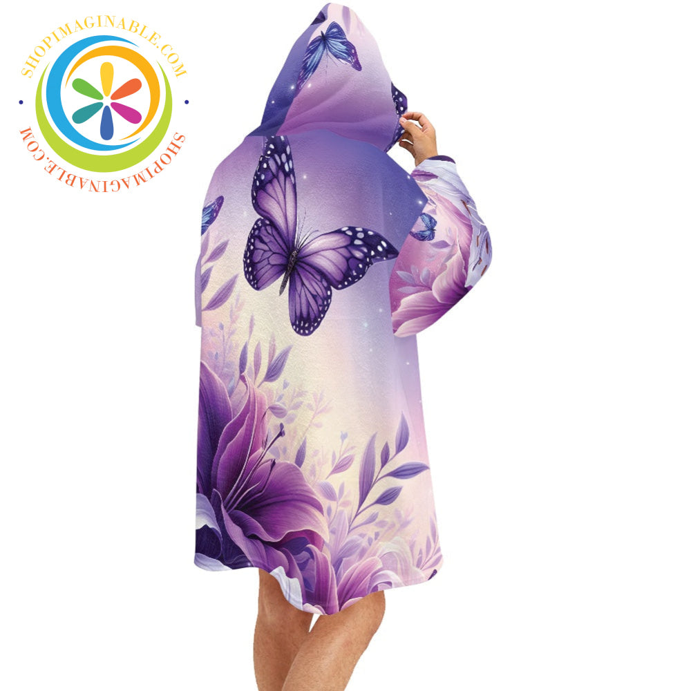 Purple Butterfly Blanket Hoodie white / ONESIZE