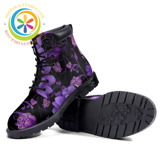 Purple Floral Fantasy-Leather Martin Boots