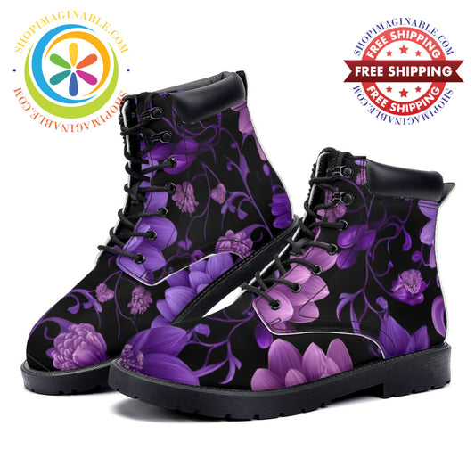 Purple Floral Fantasy-Leather Martin Boots white / 36