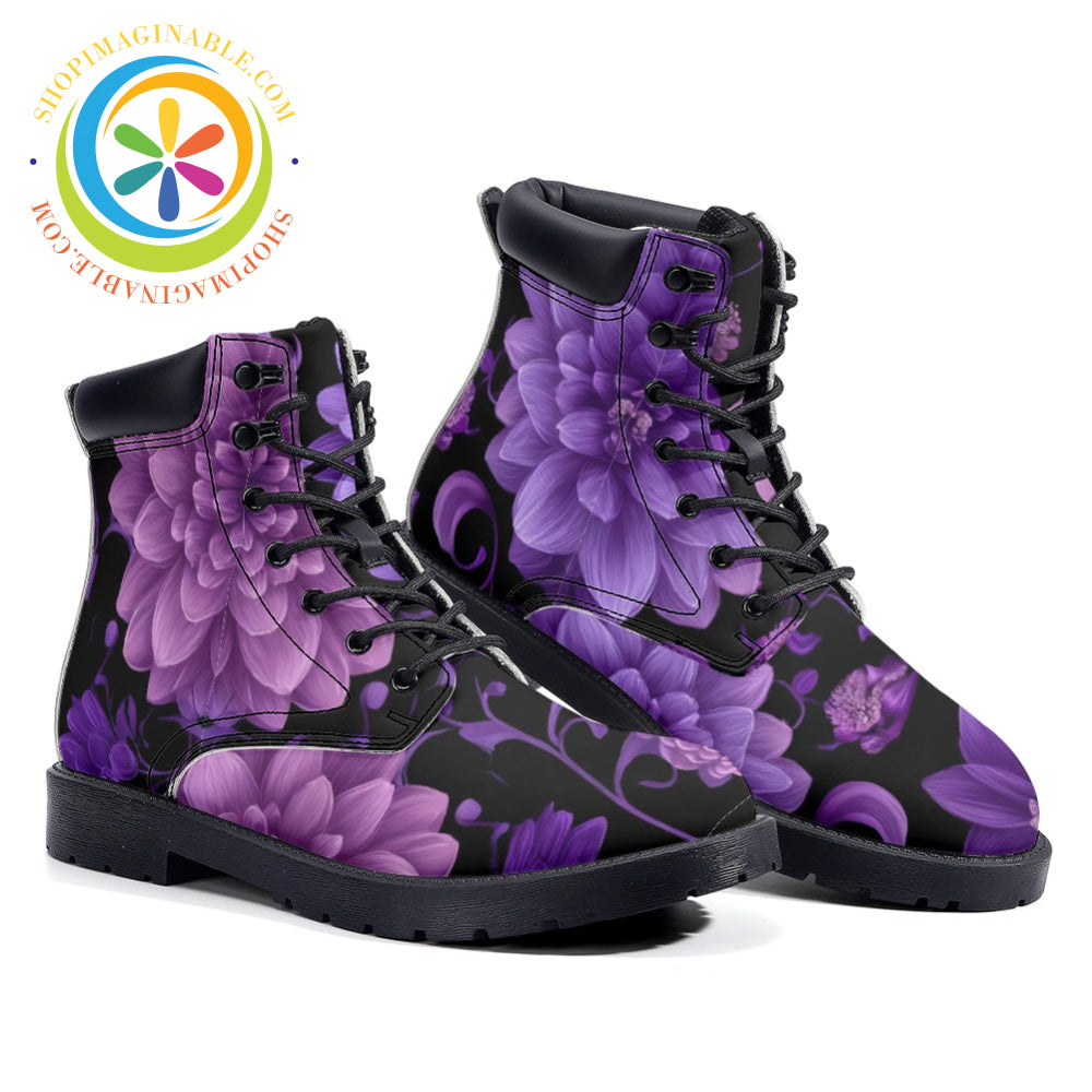 Purple Floral Fantasy-Leather Martin Boots