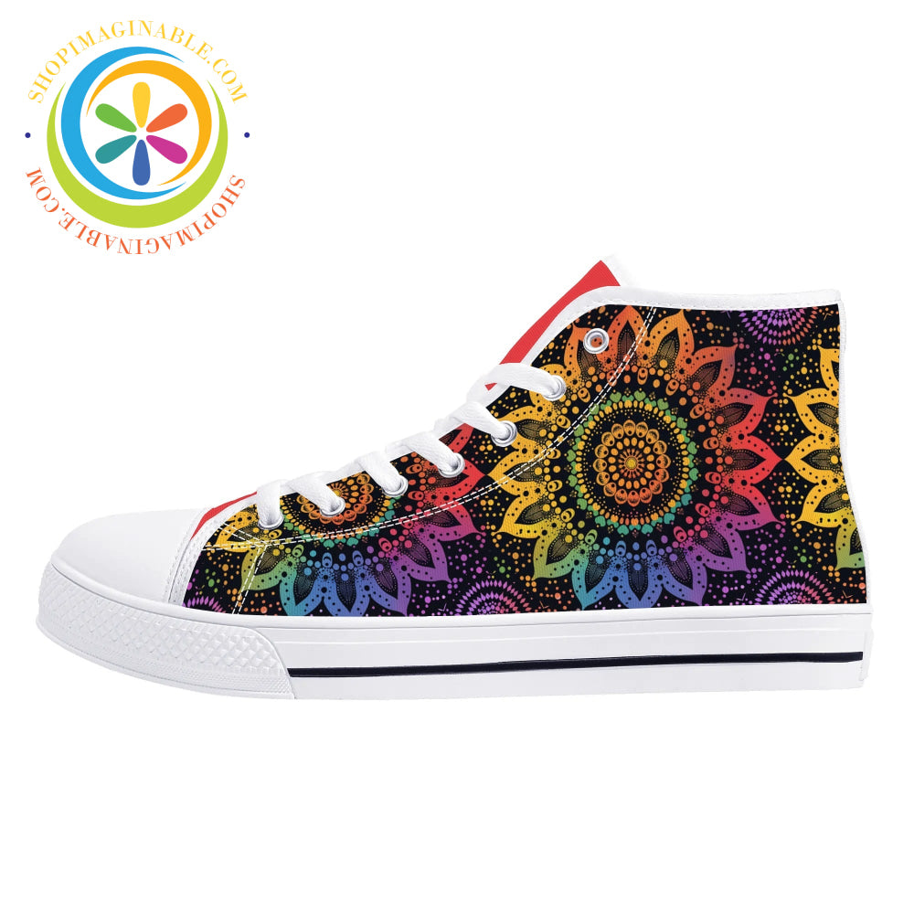 Rainbow Mandala Ladies High Top Canvas Shoes