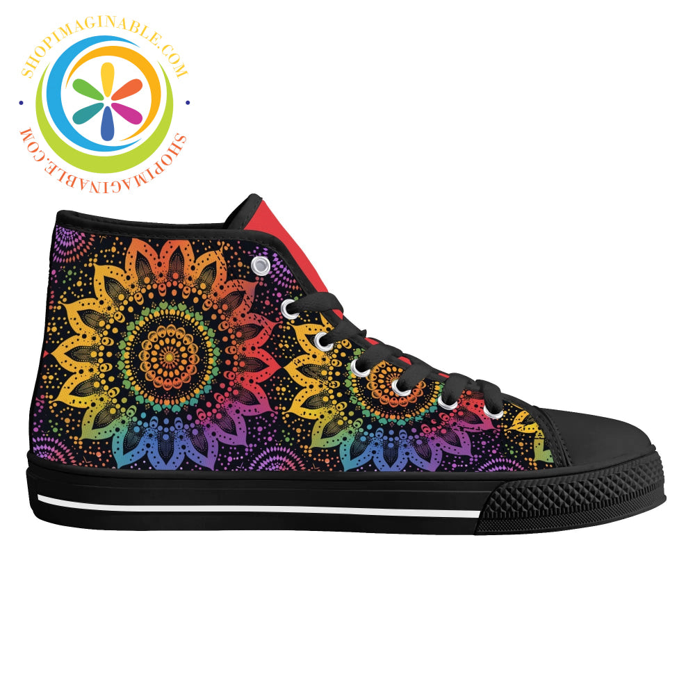 Rainbow Mandala Ladies High Top Canvas Shoes