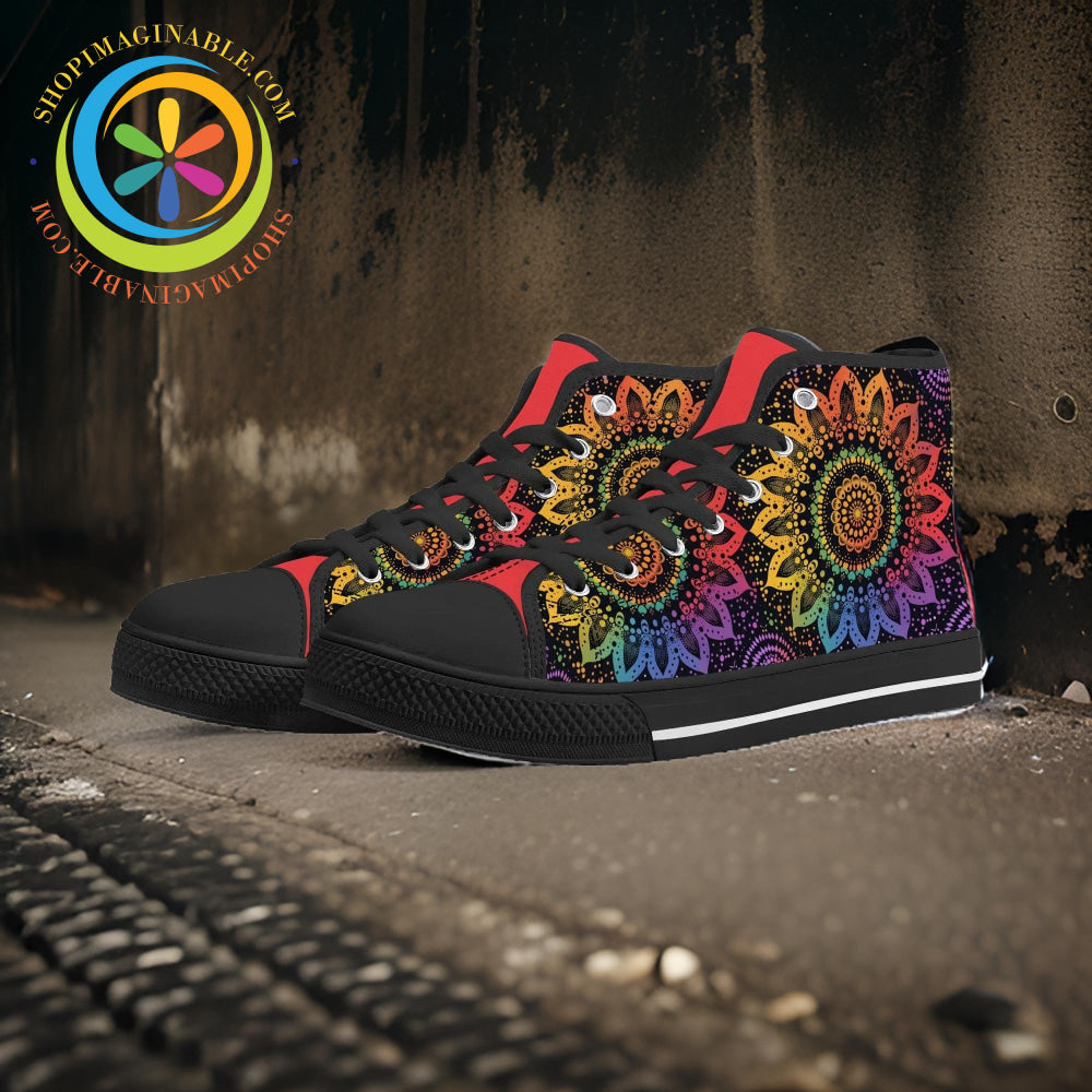 Rainbow Mandala Ladies High Top Canvas Shoes