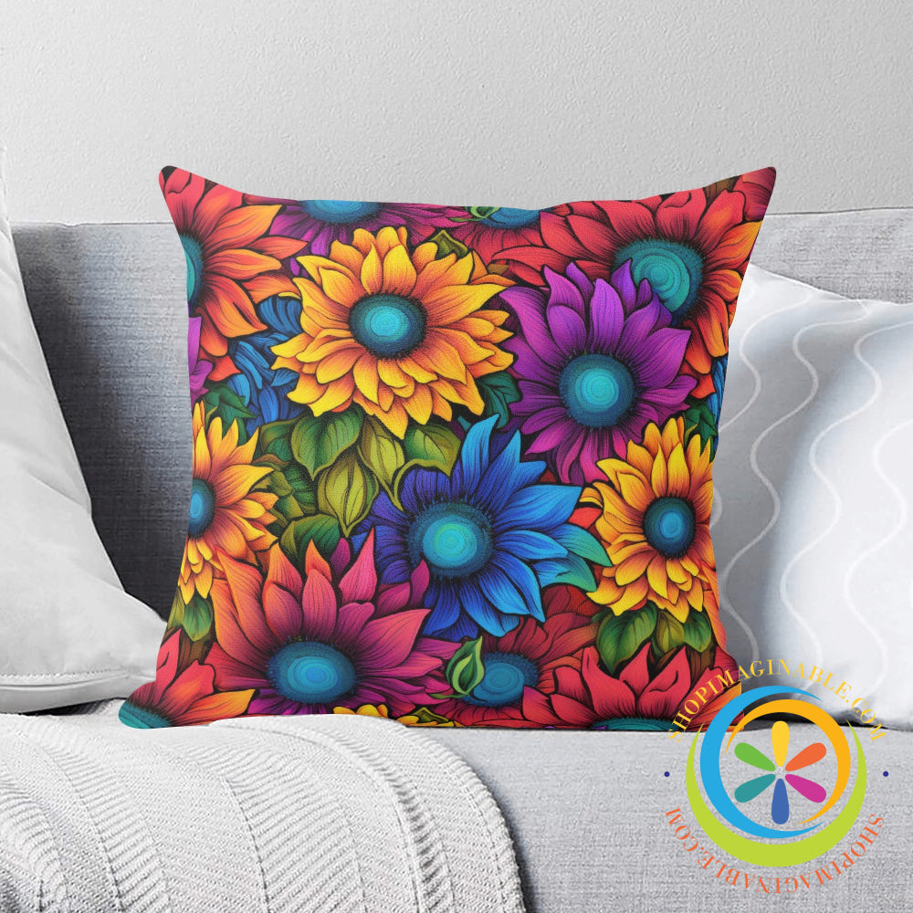 Rainbow Sunflowers Pillow Cover