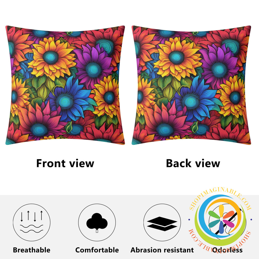 Rainbow Sunflowers Pillow Cover