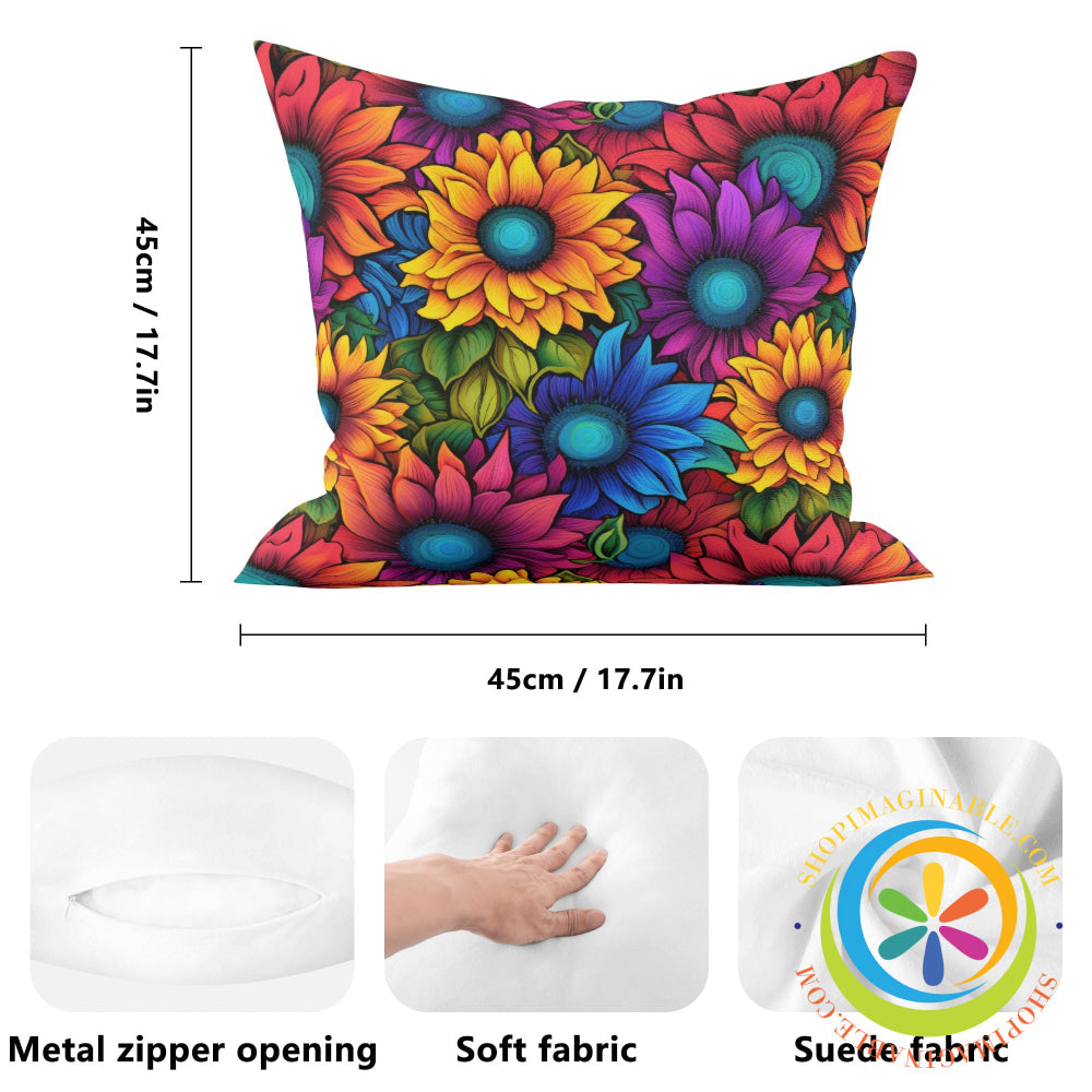 Rainbow Sunflowers Pillow Cover