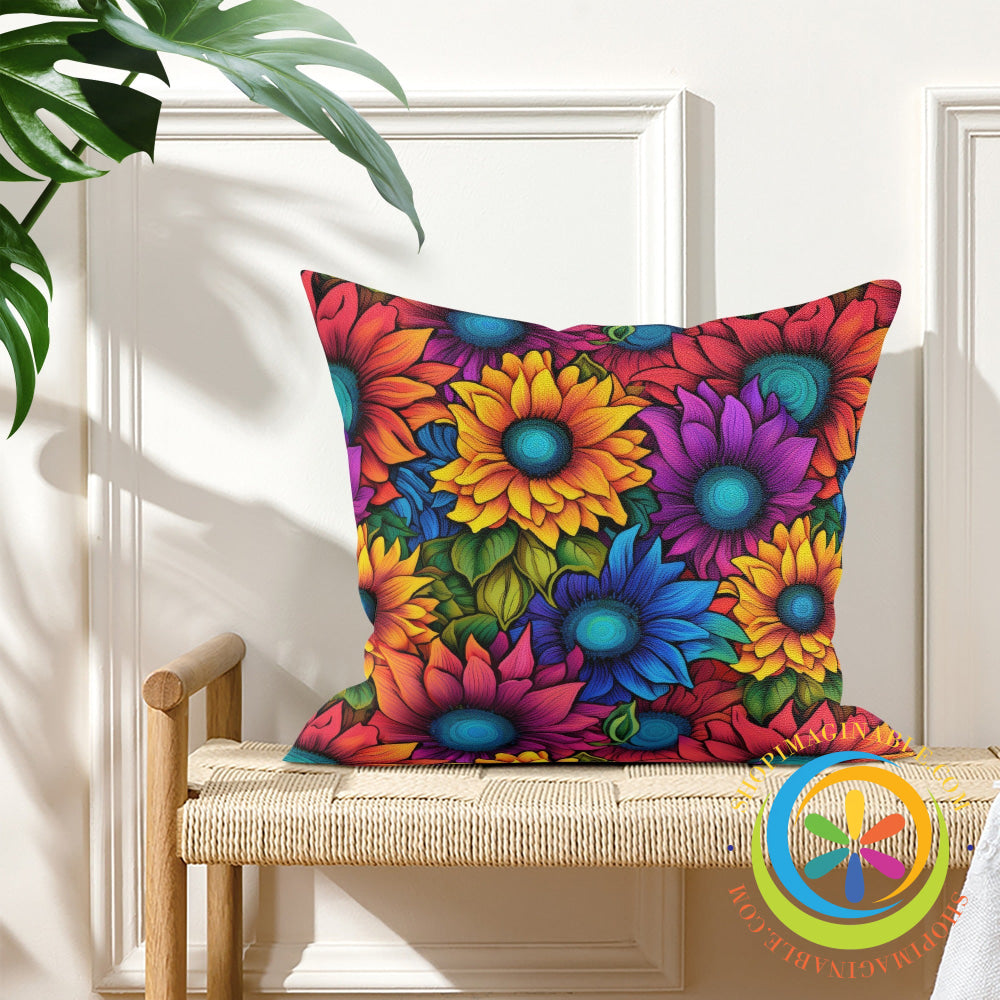 Rainbow Sunflowers Pillow Cover