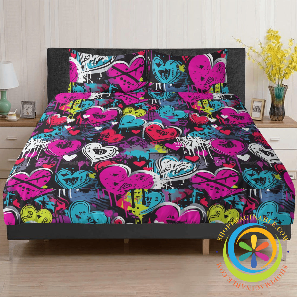 Rebel Hearts Bedding Set Black / Us Twin