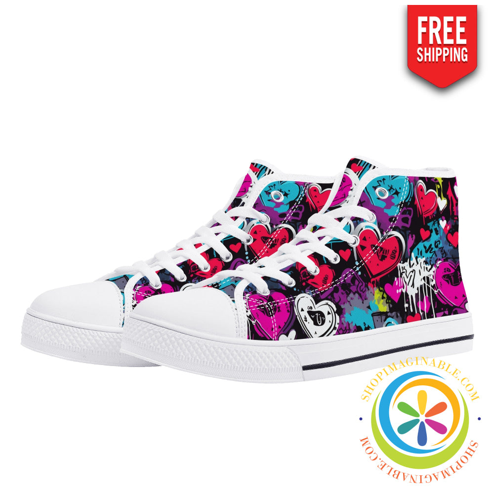 Rebel Hearts Ladies High Top Canvas Shoes Us12 (Eu44)