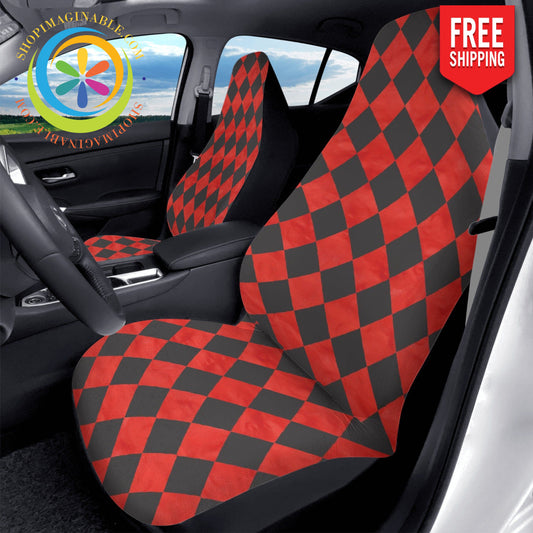 Red Black Alice Harlequin Car Seat Covers