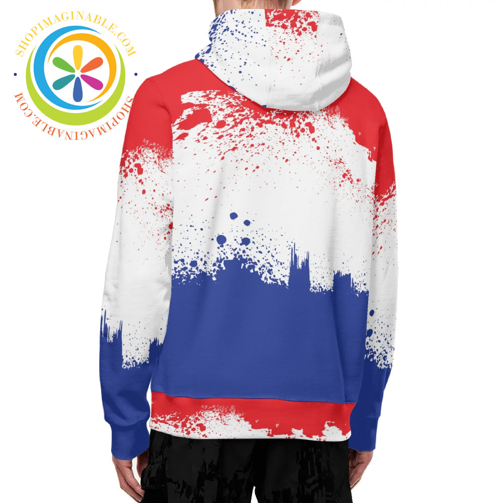 Red White & Blue Full Zip Turtleneck Hoodie Streetwear