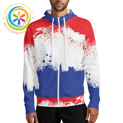 Red White & Blue Full Zip Turtleneck Hoodie Streetwear