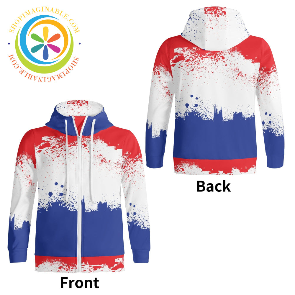 Red White & Blue Full Zip Turtleneck Hoodie Streetwear