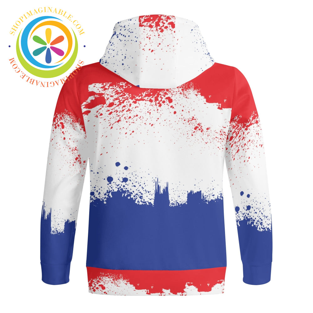 Red White & Blue Full Zip Turtleneck Hoodie Streetwear