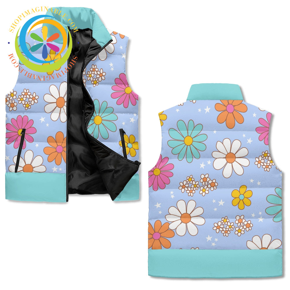 Retro 80S Daisy Unisex Zip Up Puffer Vest