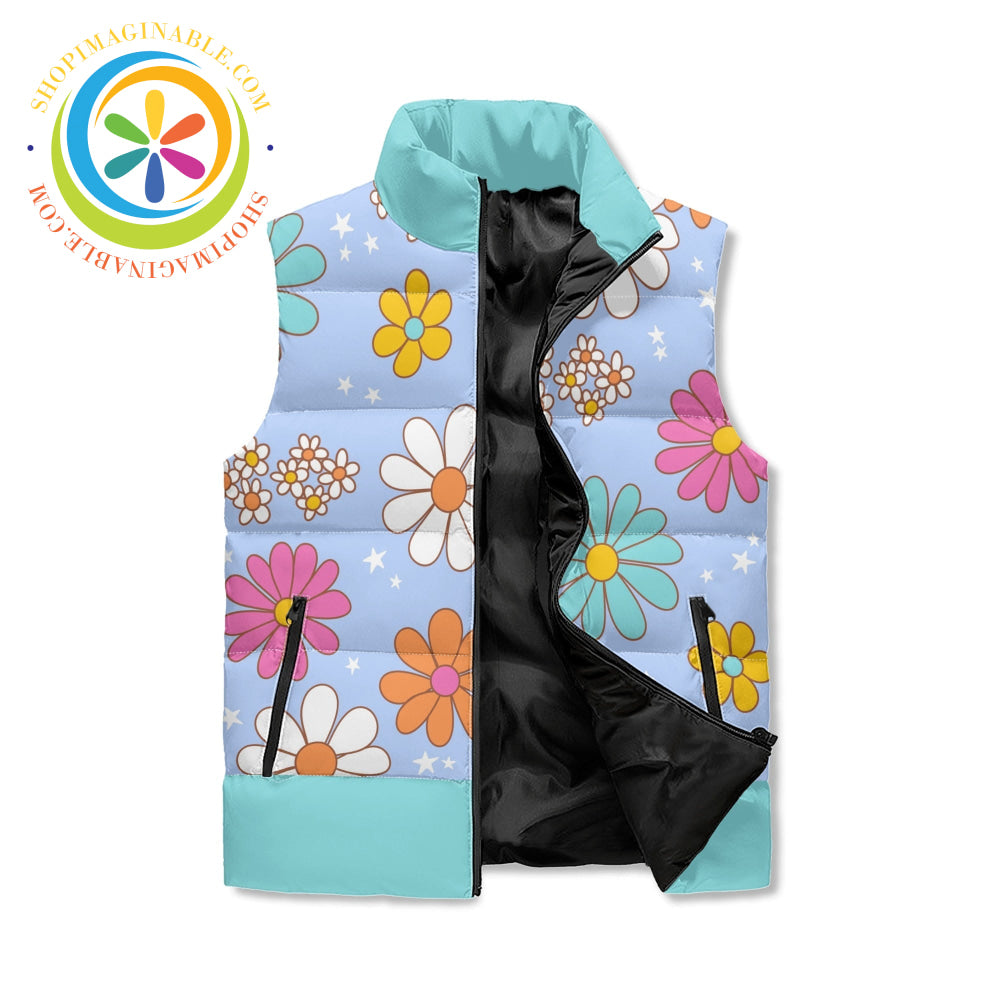 Retro 80S Daisy Unisex Zip Up Puffer Vest