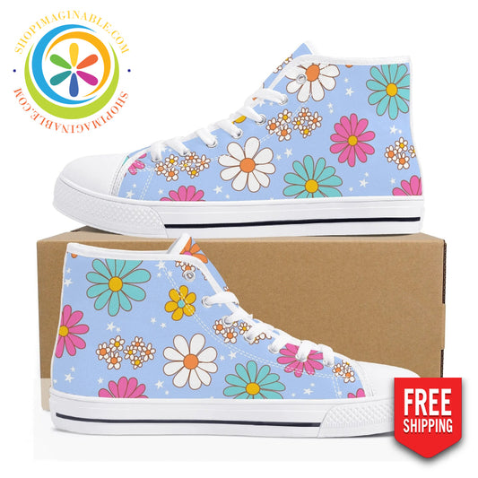 Retro 80S Floral Ladies High Top Canvas Shoes Us12 (Eu44)