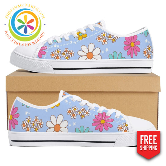 Retro 80S Floral Ladies Low Top Canvas Shoes White / Us12 (Eu44)