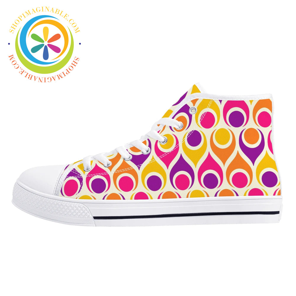 Retro Atomic Teardrops Ladies High Top Canvas Shoes