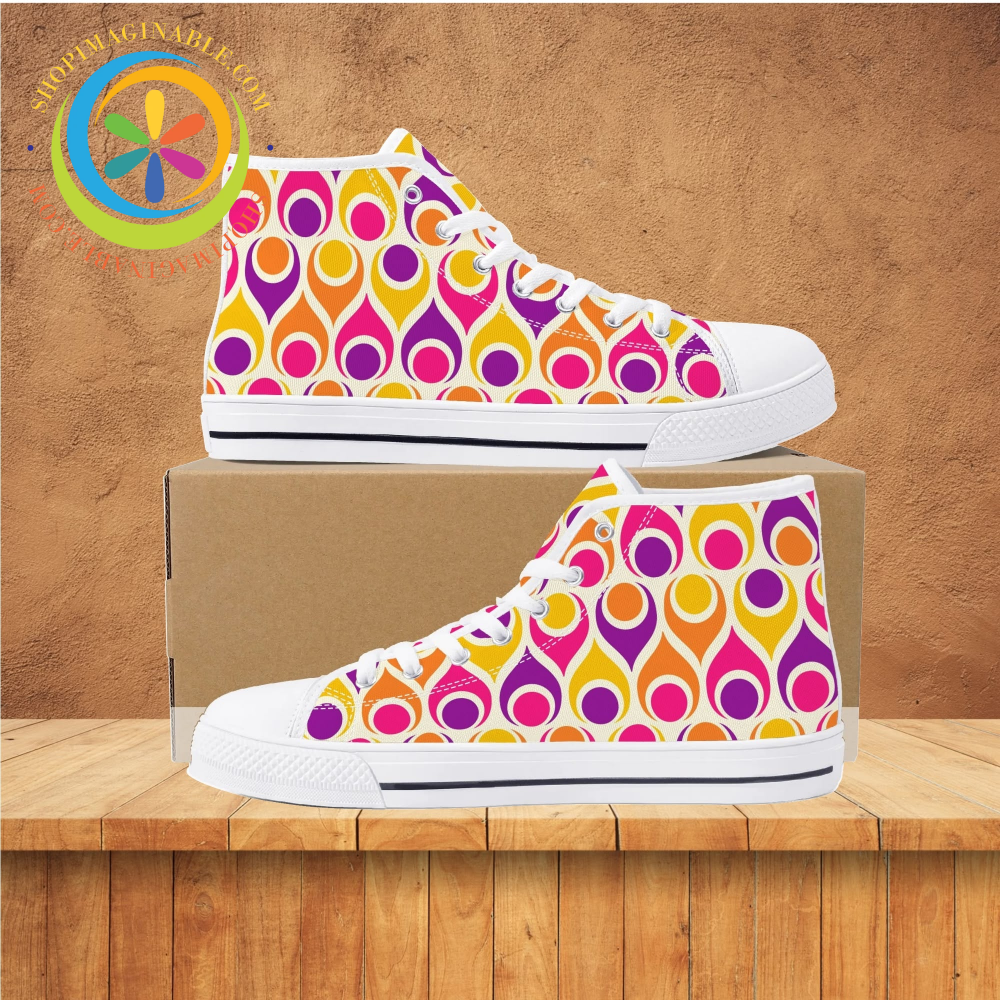 Retro Atomic Teardrops Ladies High Top Canvas Shoes