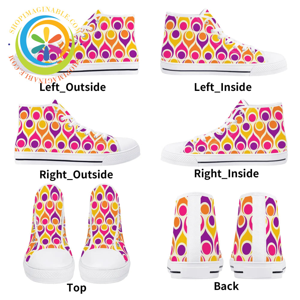 Retro Atomic Teardrops Ladies High Top Canvas Shoes