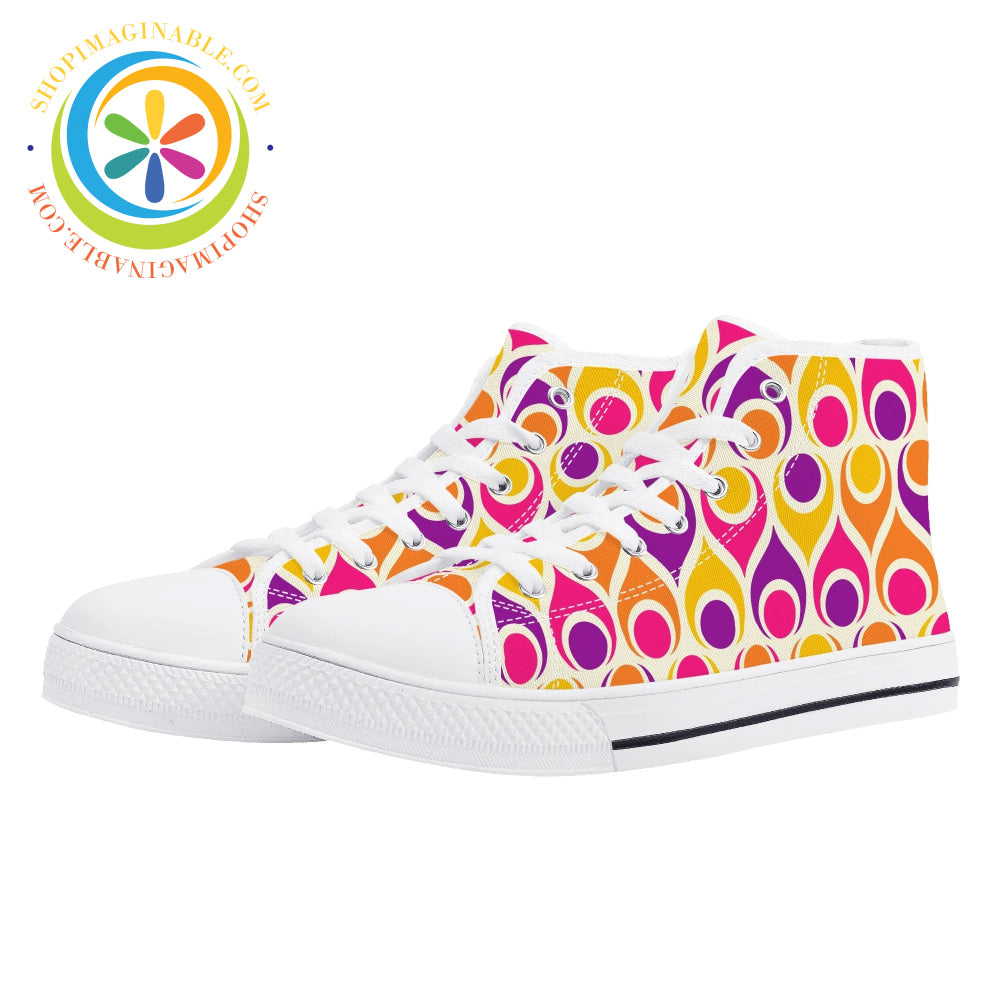 Retro Atomic Teardrops Ladies High Top Canvas Shoes