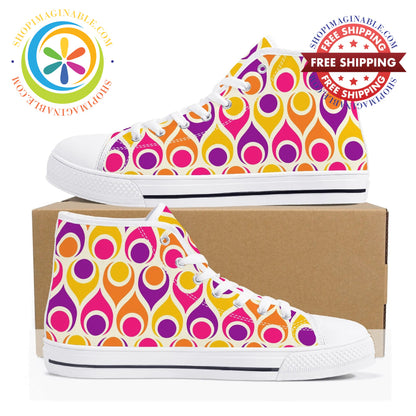 Retro Atomic Teardrops Ladies High Top Canvas Shoes Us12 (Eu44)