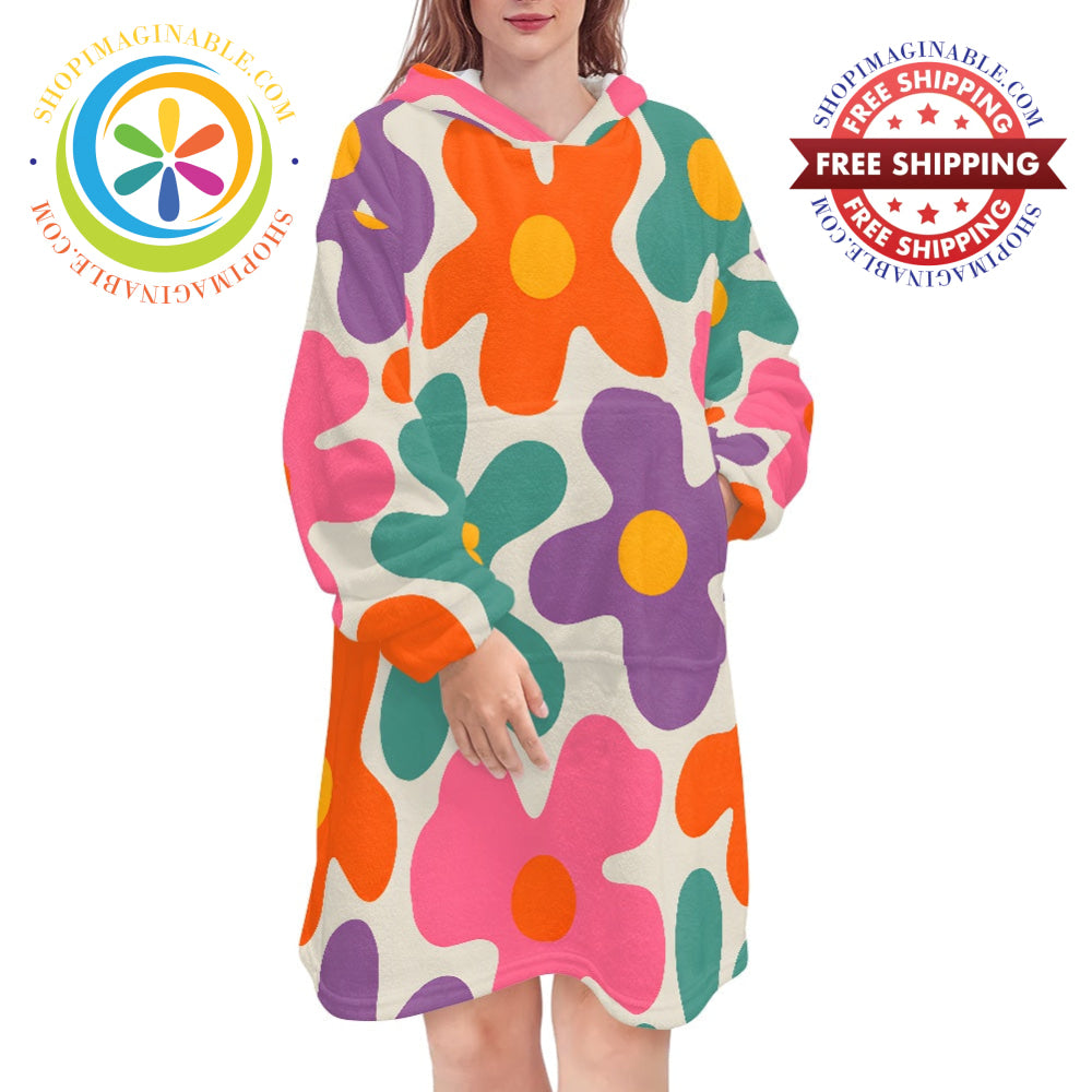 Retro Flower Power - Blanket Hoodie white / ONESIZE
