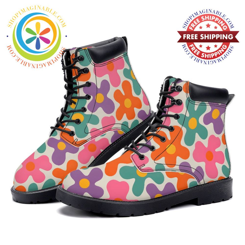 Retro Flower Power - Leather Martin Boots white / 36